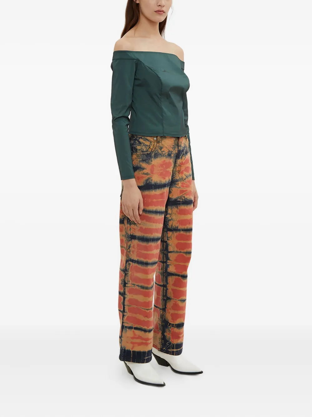 Eckhaus Latta Bardot-neck corset blouse - Groen