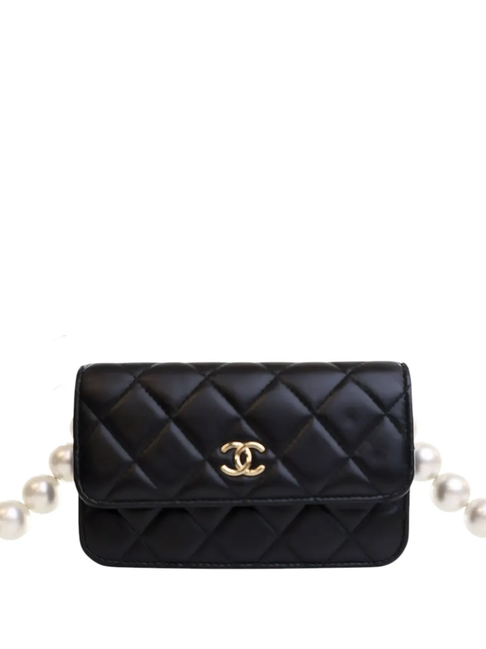 CHANEL Pre-Owned 2020 Quilted Lambskin Maxi Pearls Clutch With Chain crossbody bag | Black | Image 1