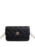CHANEL Pre-Owned 2020 Quilted Lambskin Maxi Pearls Clutch With Chain crossbody bag - Black