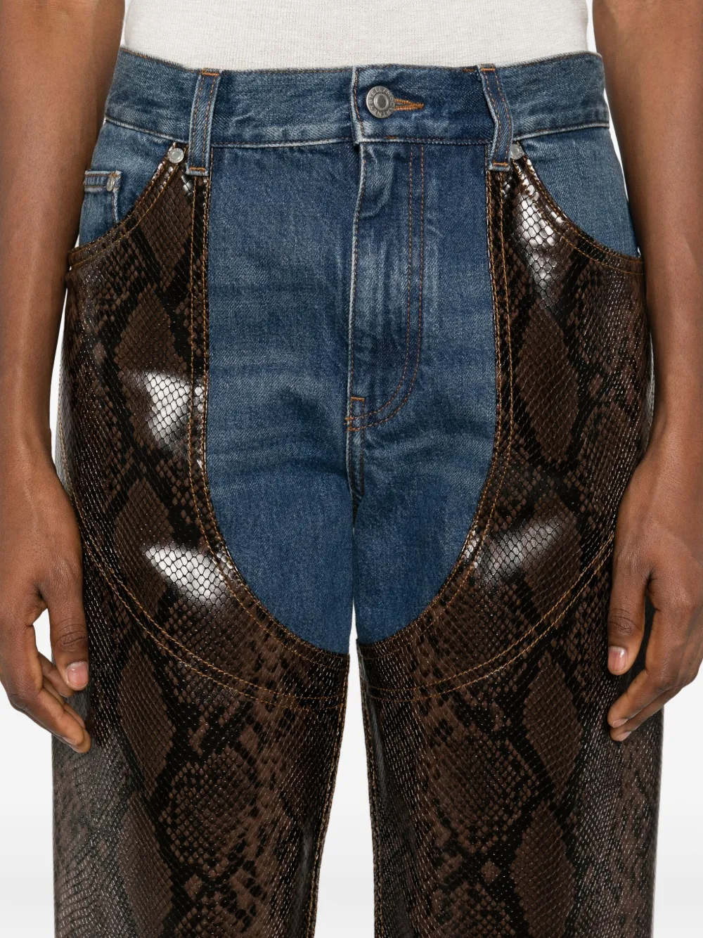 Stella Mccartney Snake Panel Chaps Denim Jeans In Multi