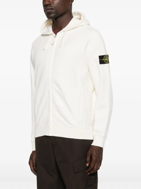 Stone Island logo-patch zip-up Hoodie | White | FARFETCH