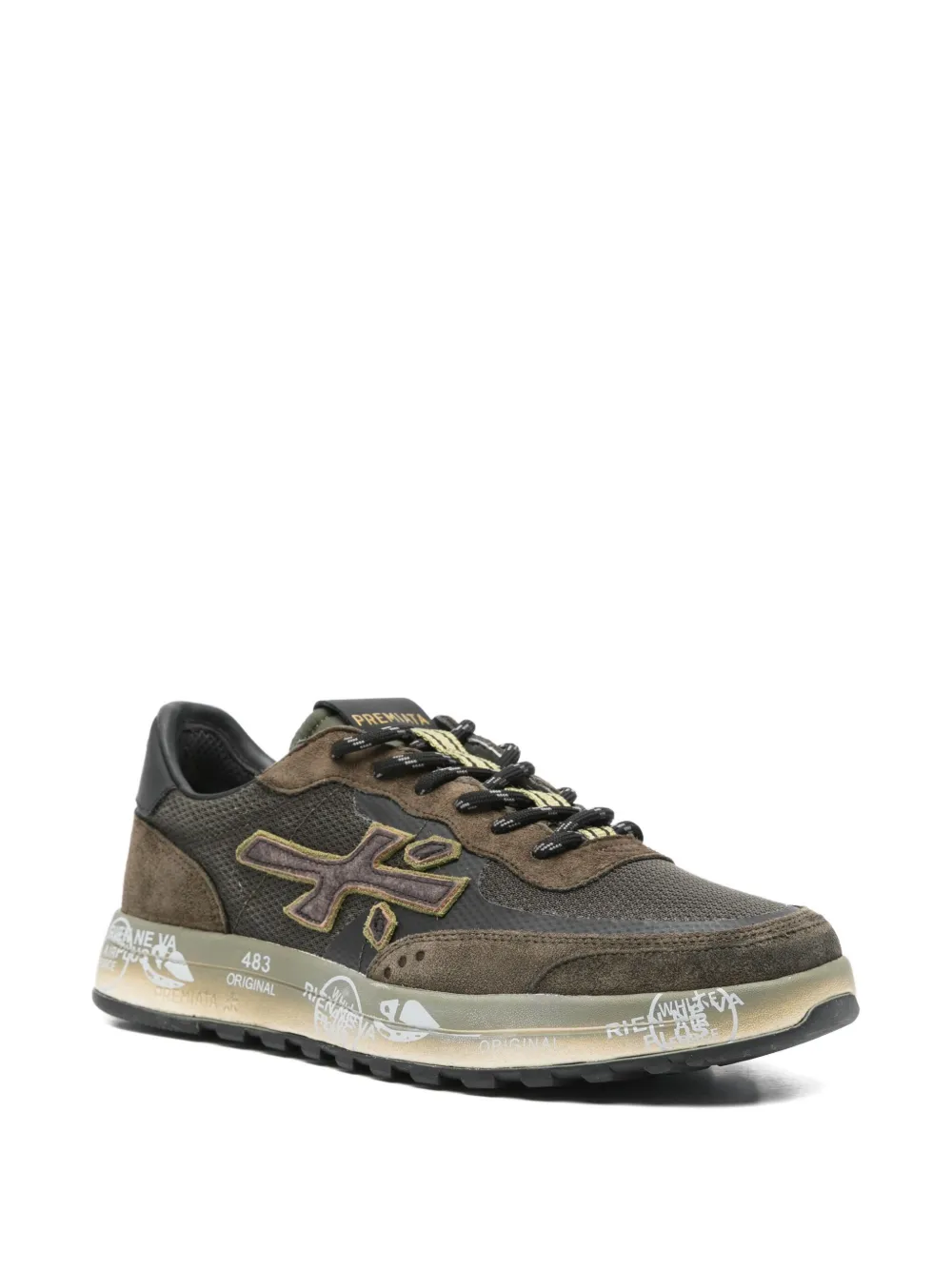 Premiata Modern Low Top Sneakers With Mesh Panels In Brown
