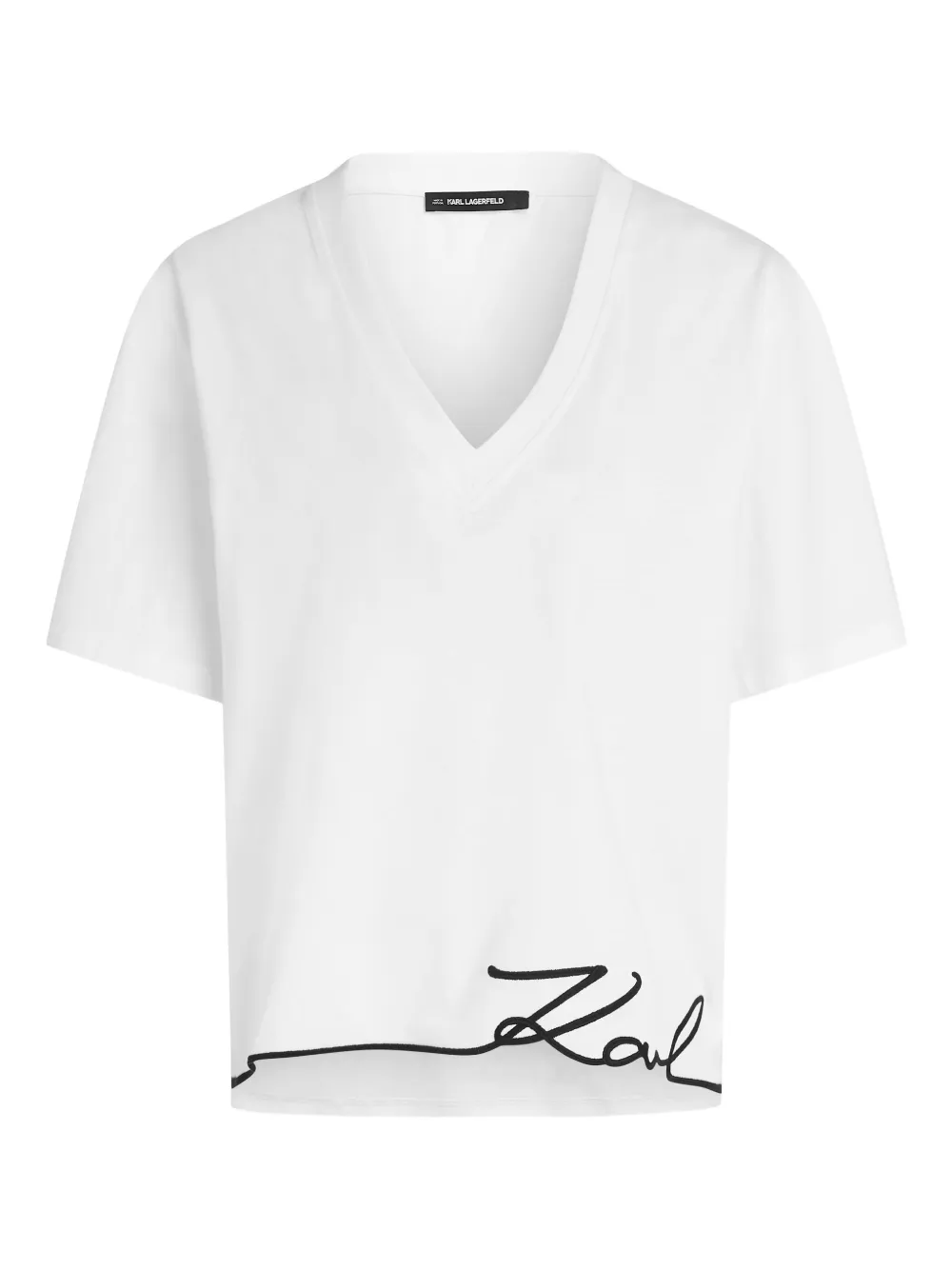 Karl Lagerfeld Signature Hem V-neck T-shirt In White