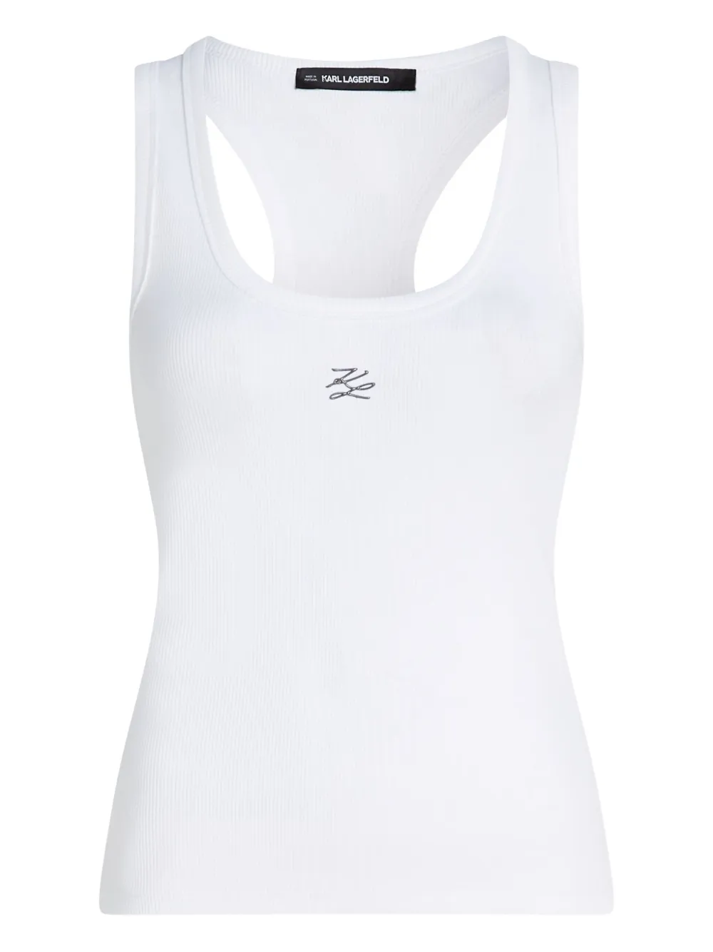 Karl Lagerfeld Autograph Ribbed Tank Top In White