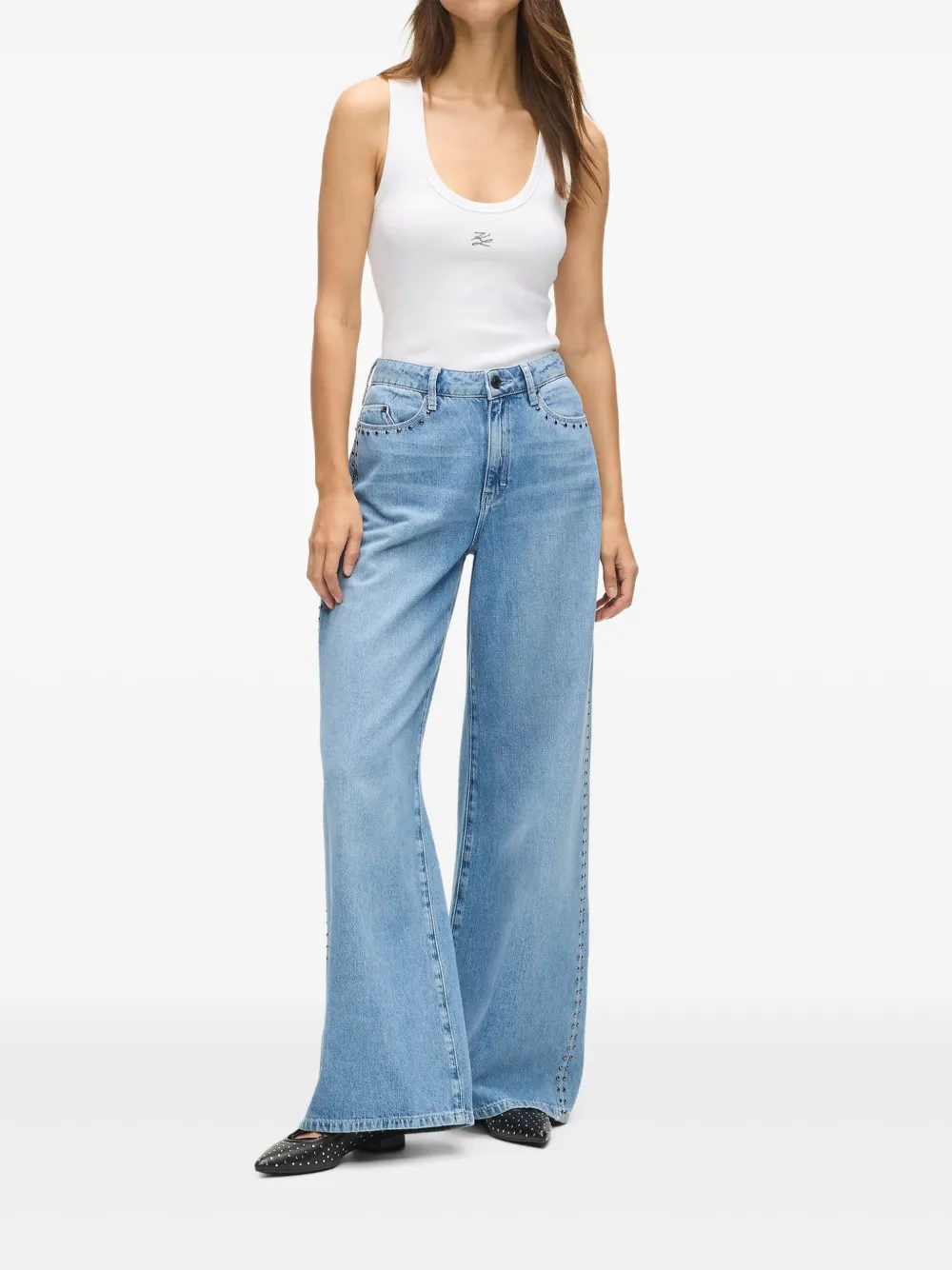 Karl Lagerfeld Autograph Ribbed Tank Top In White