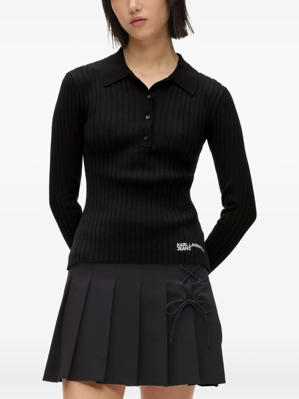 Karl Lagerfeld Jeans Ribgebreid poloshirt Zwart