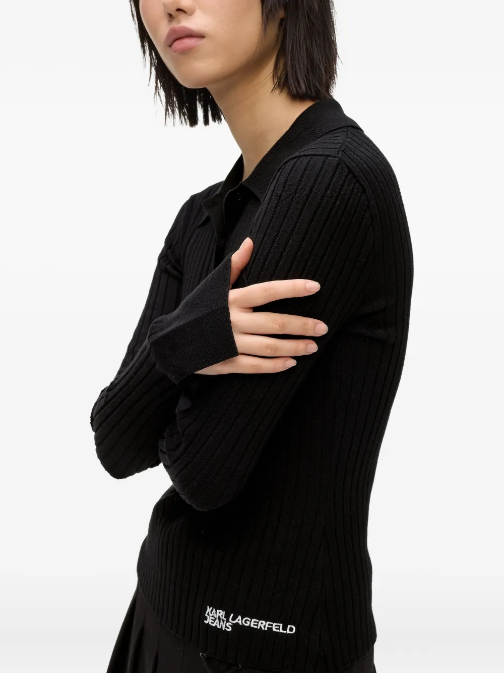 Karl Lagerfeld Jeans Ribgebreid poloshirt Zwart