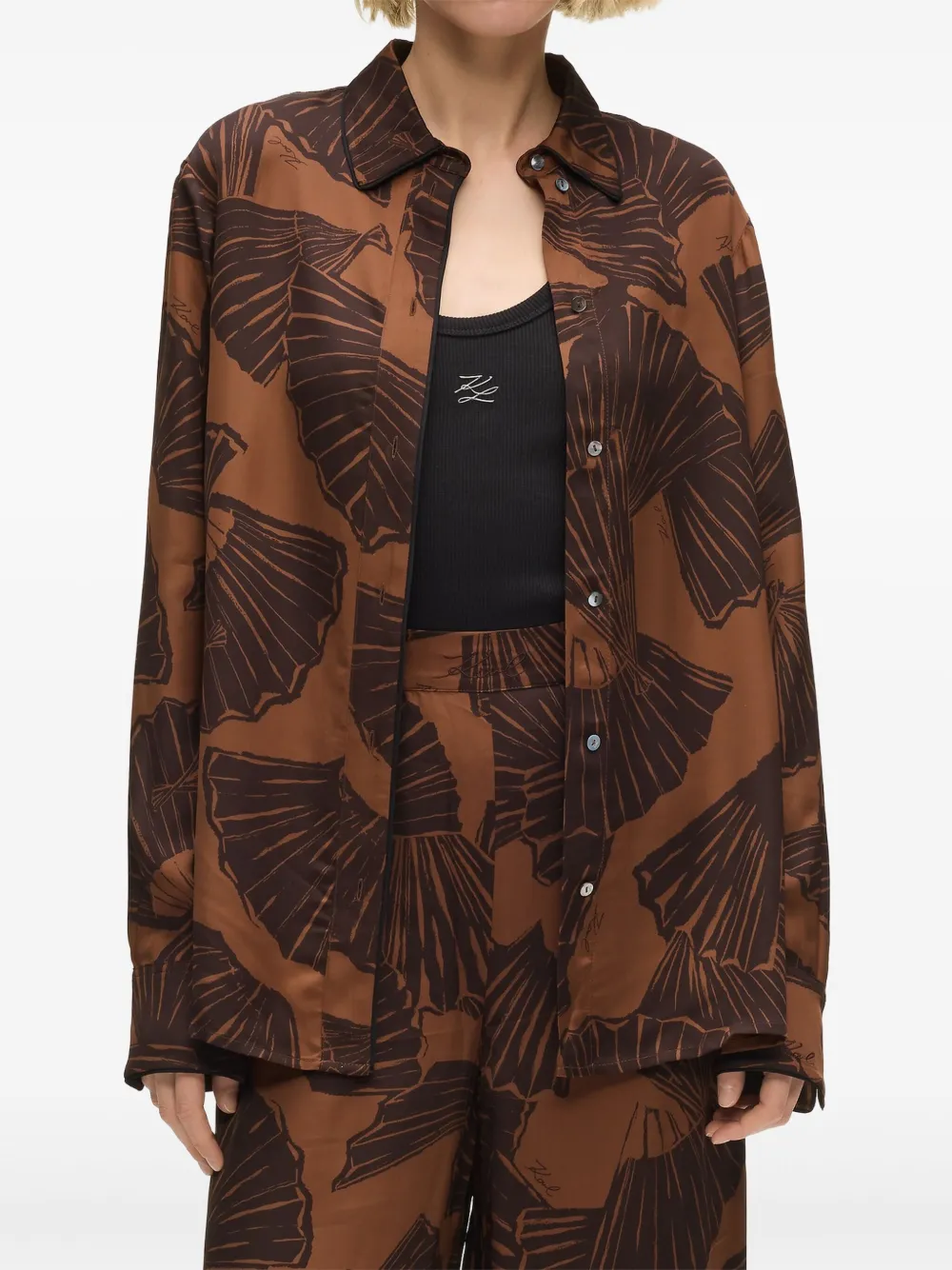 Karl Lagerfeld Blouse met print en lange mouwen Bruin