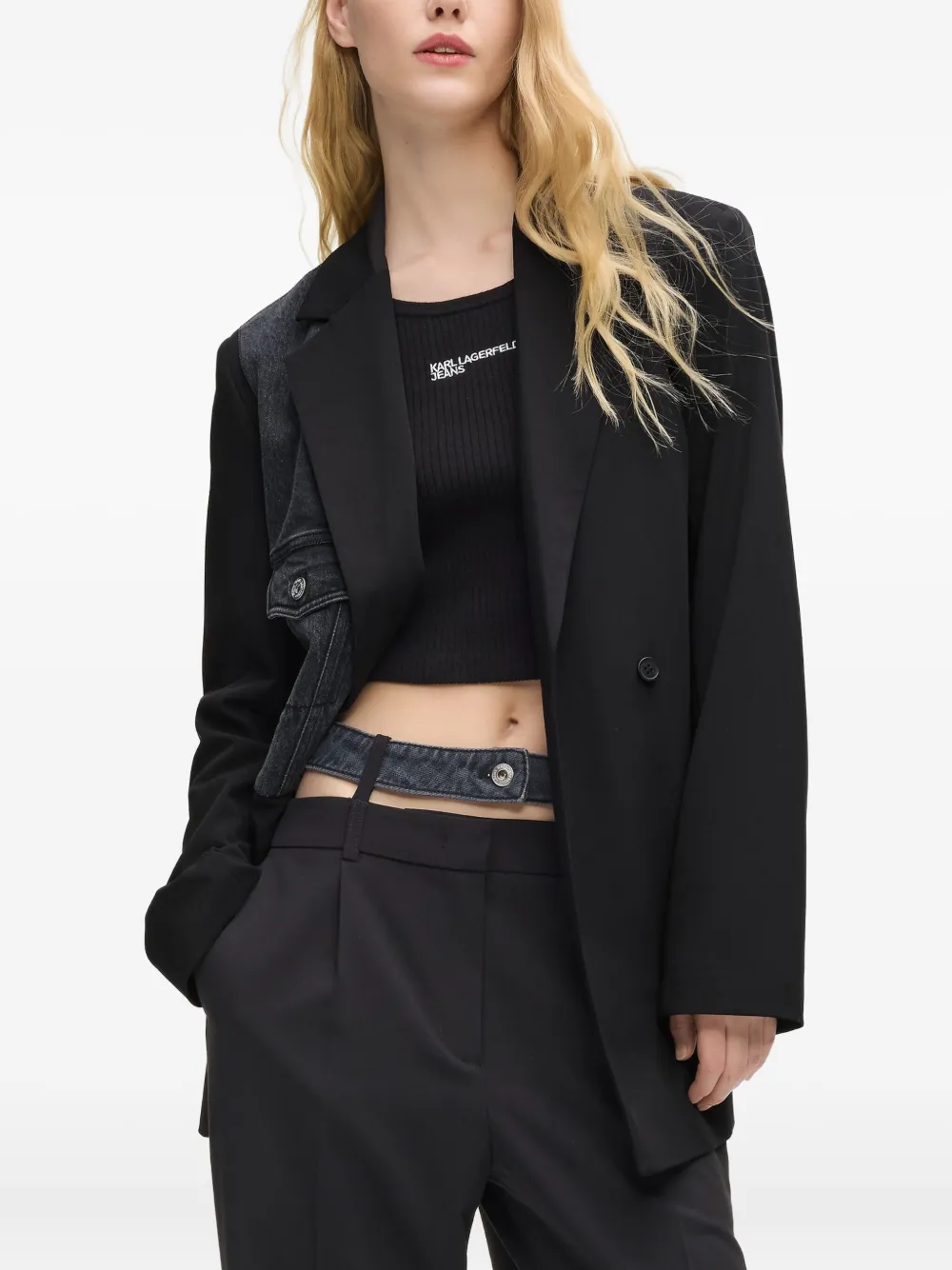Karl Lagerfeld Jeans Flap-pocket Panelledl Blazer In Black