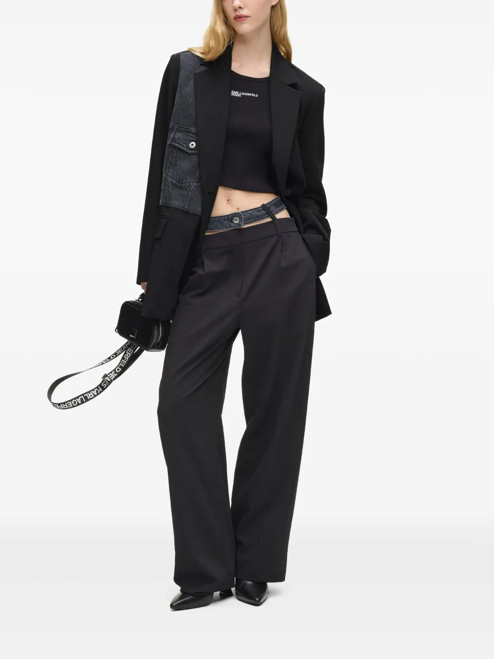 Karl Lagerfeld Jeans Flap-pocket Panelledl Blazer In Black