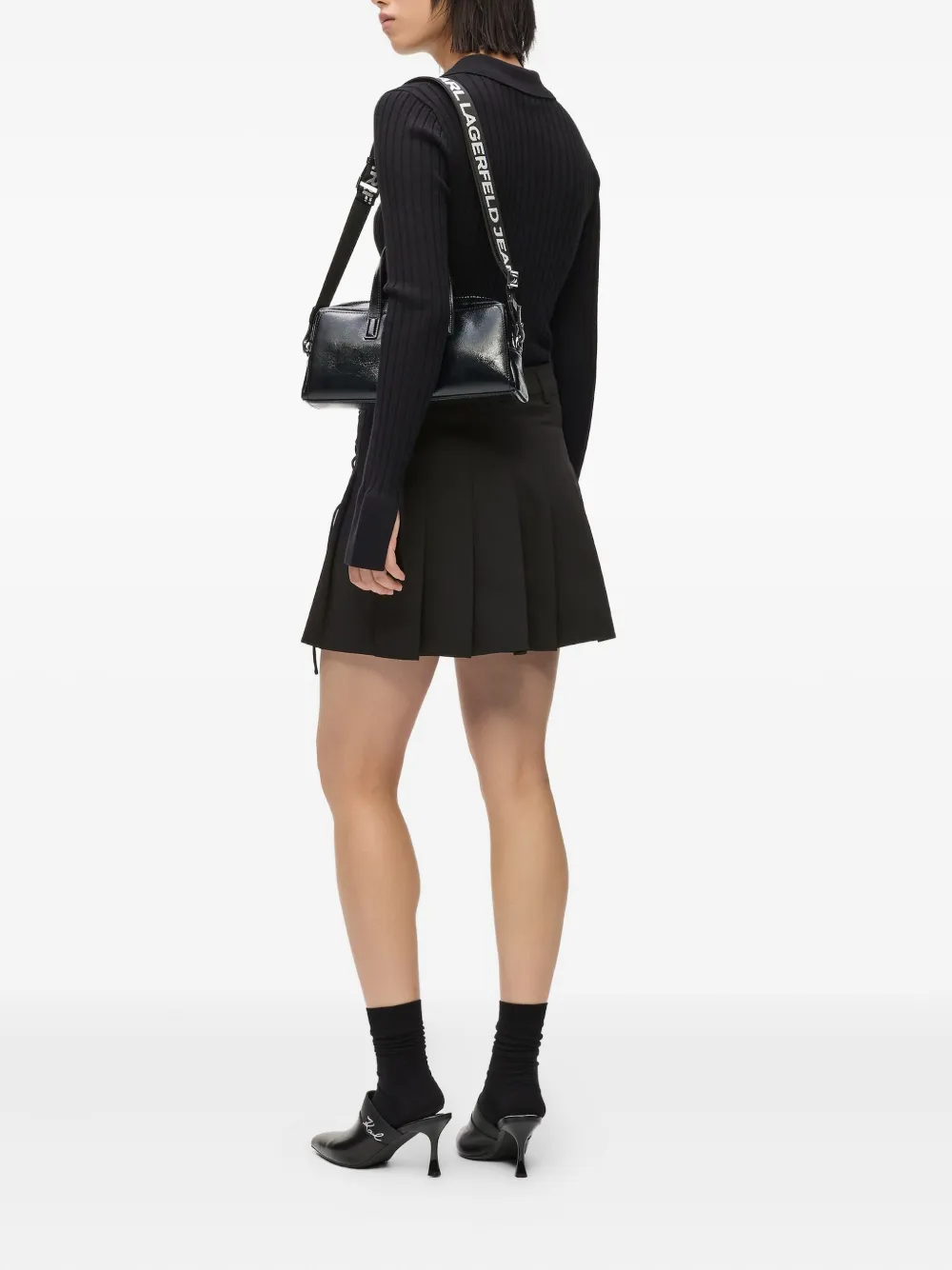Karl Lagerfeld Jeans Pleated Lace-up Mini Skirt In Black