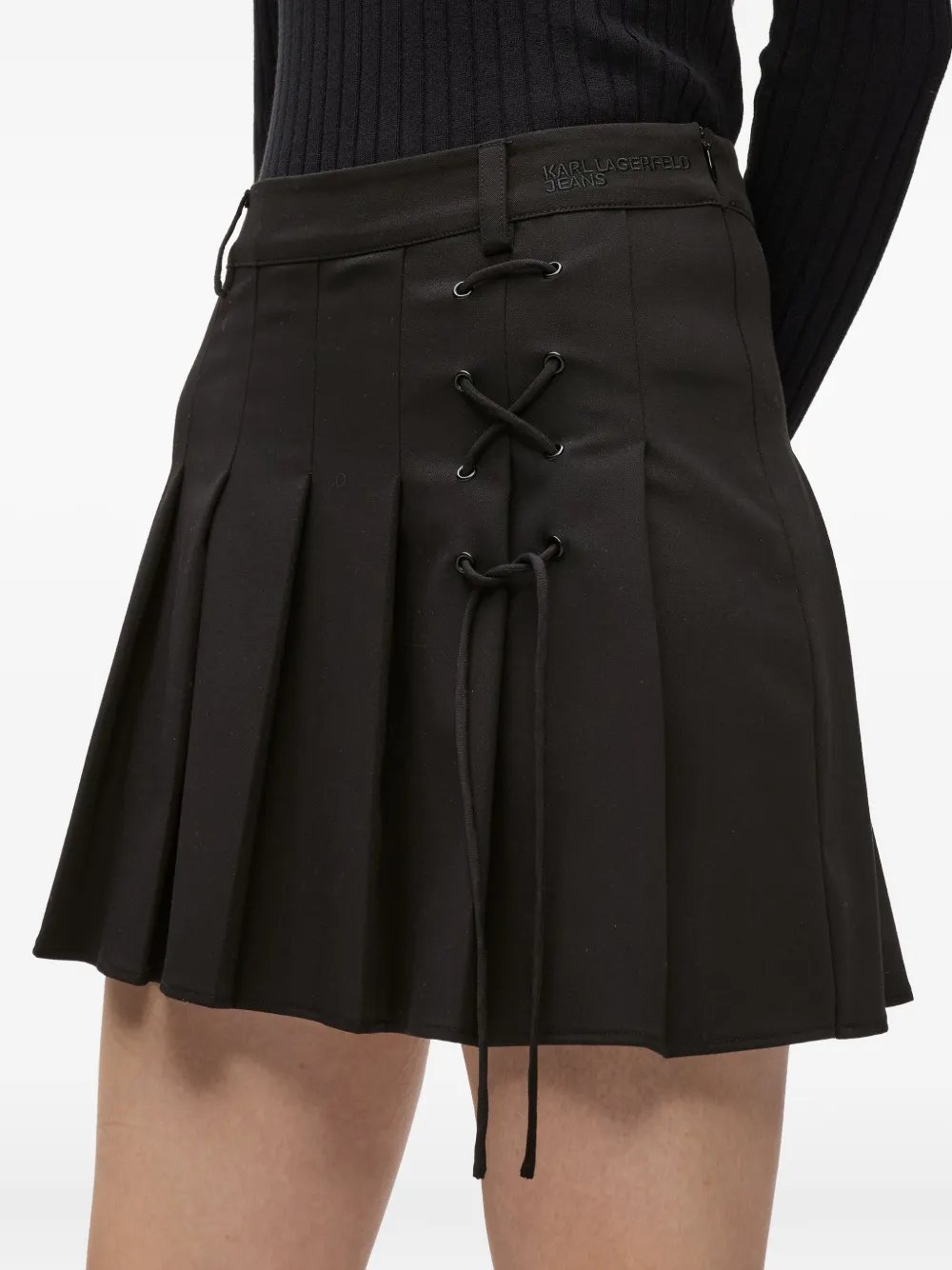 Karl Lagerfeld Jeans Pleated Lace-up Mini Skirt In Black