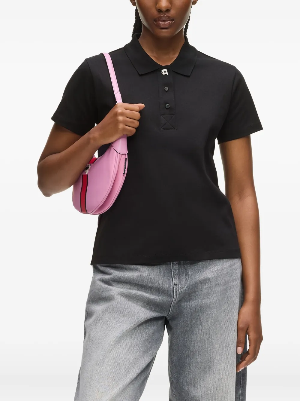 Karl Lagerfeld Ikon Button Polo Shirt In Black