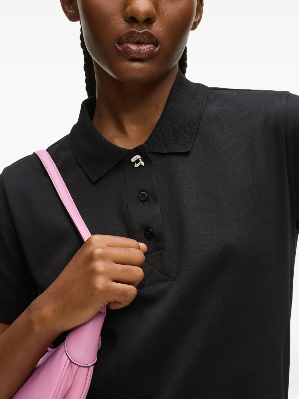 Karl Lagerfeld Ikon Button Polo Shirt In Black