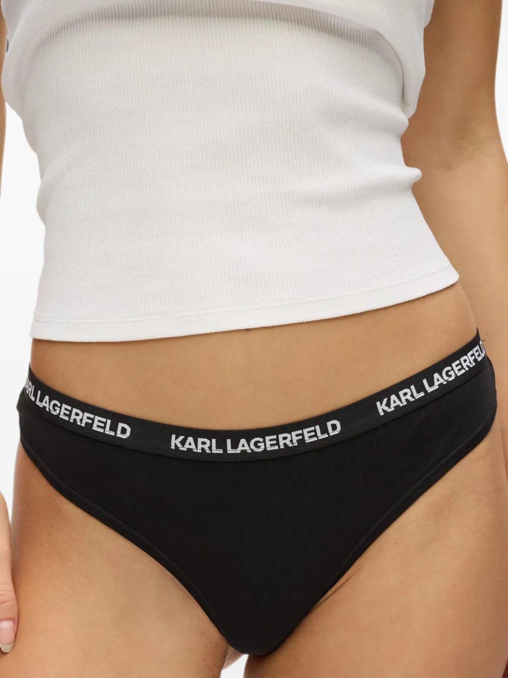 Karl Lagerfeld Drie strings met logoband Zwart