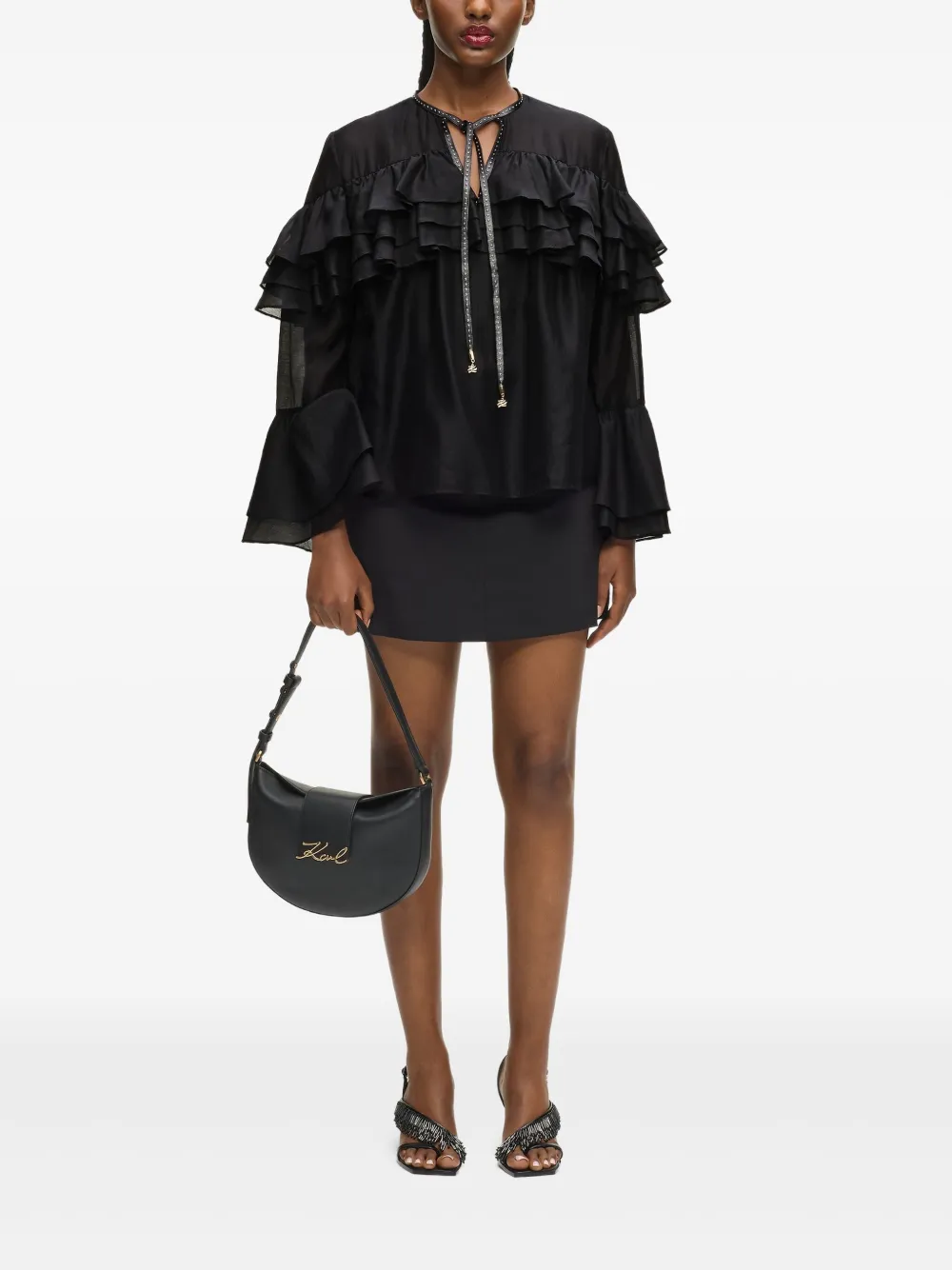 Karl Lagerfeld Blouse met ruches - Zwart