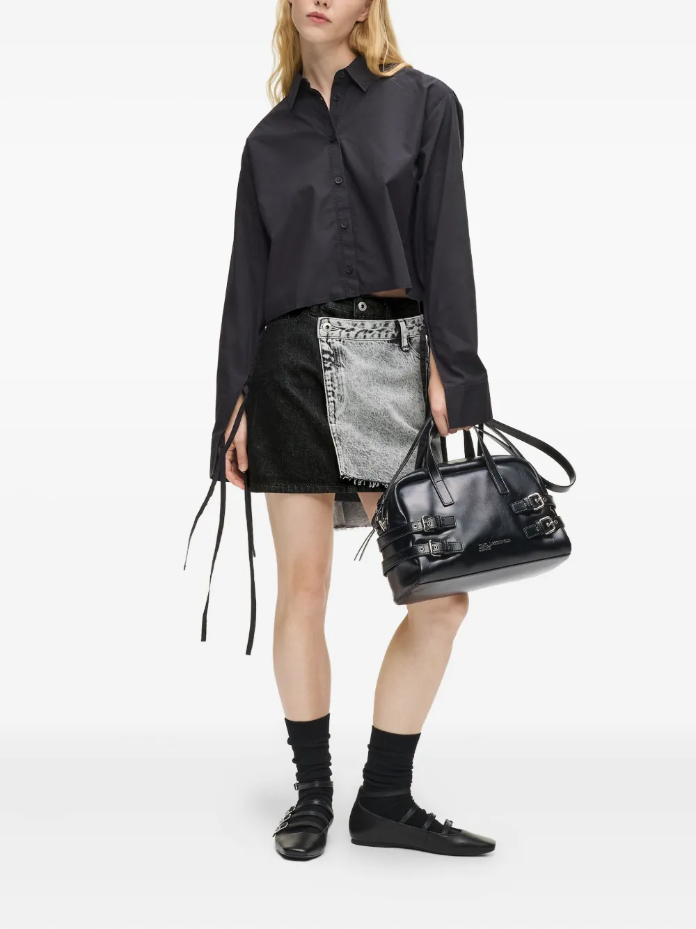 Karl Lagerfeld Jeans Asymmetrische denim mini-rok - Zwart