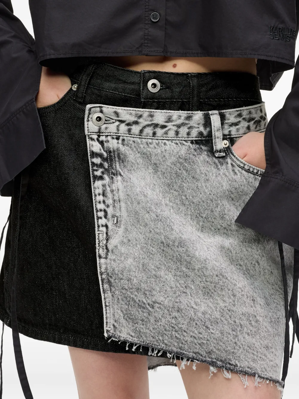 Karl Lagerfeld Jeans Asymmetric-design Denim Mini Skirt In Black