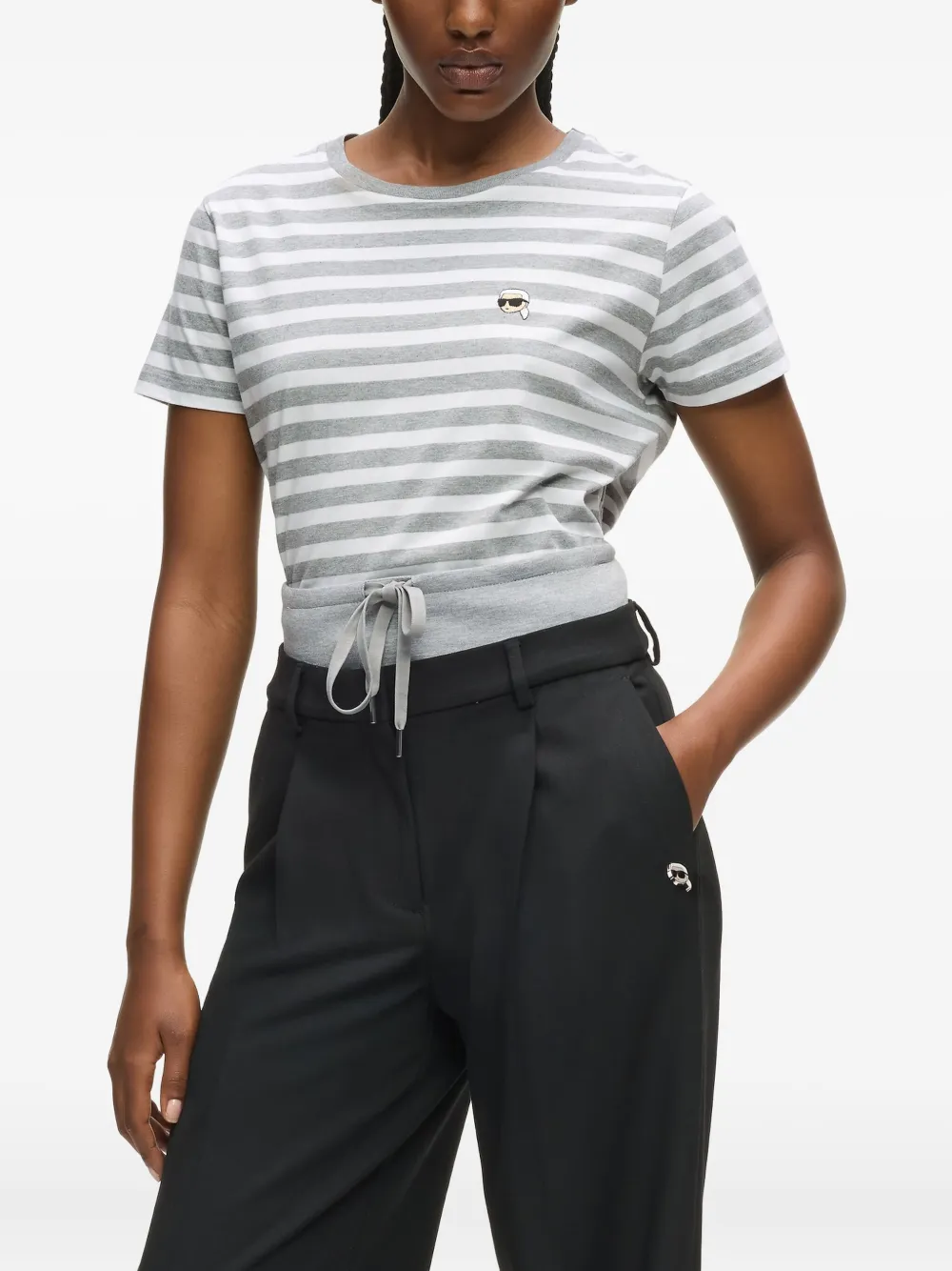 Karl Lagerfeld Ikon Striped T-shirt In Gray