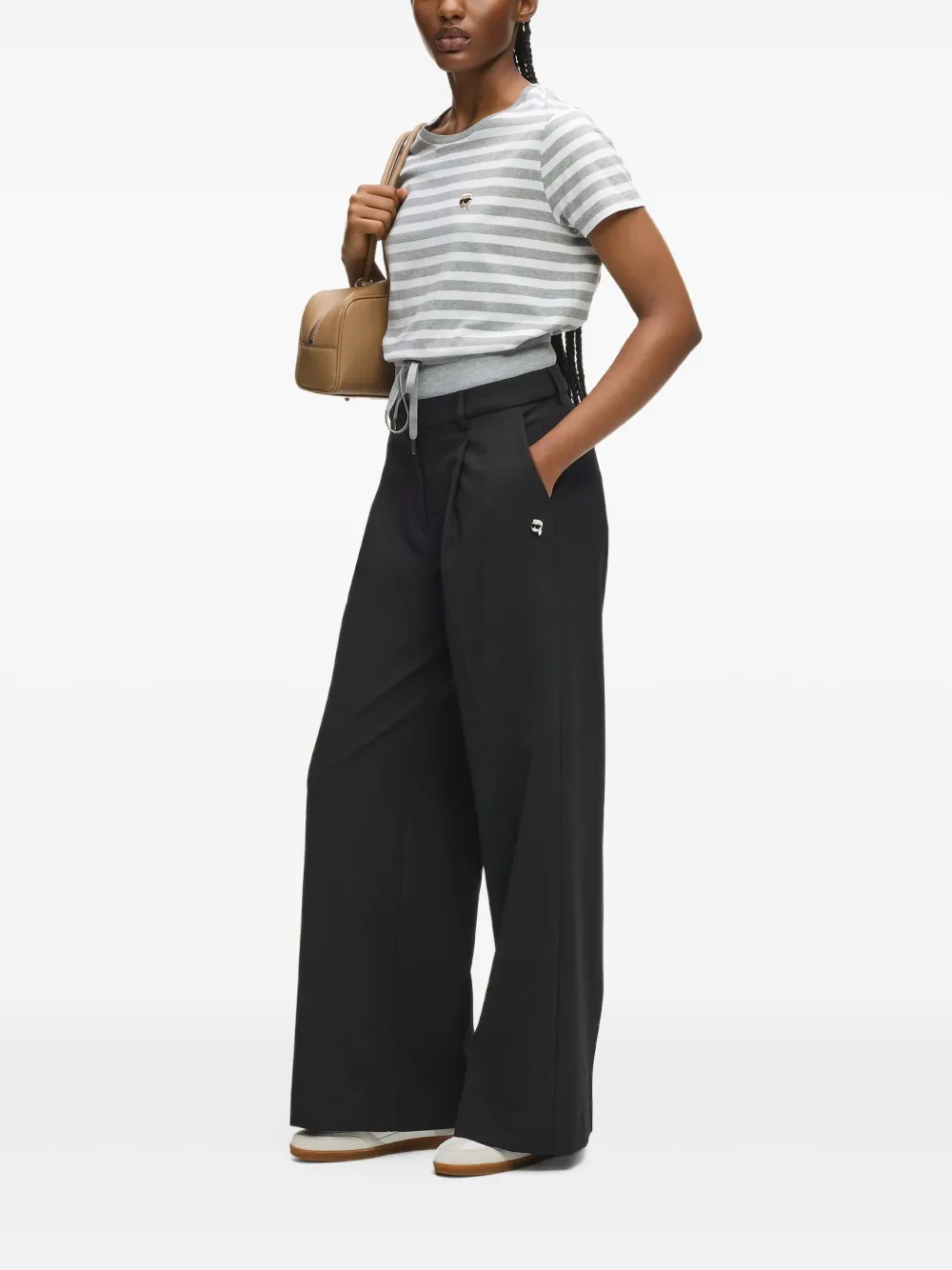 Karl Lagerfeld Ikon Striped T-shirt In Gray