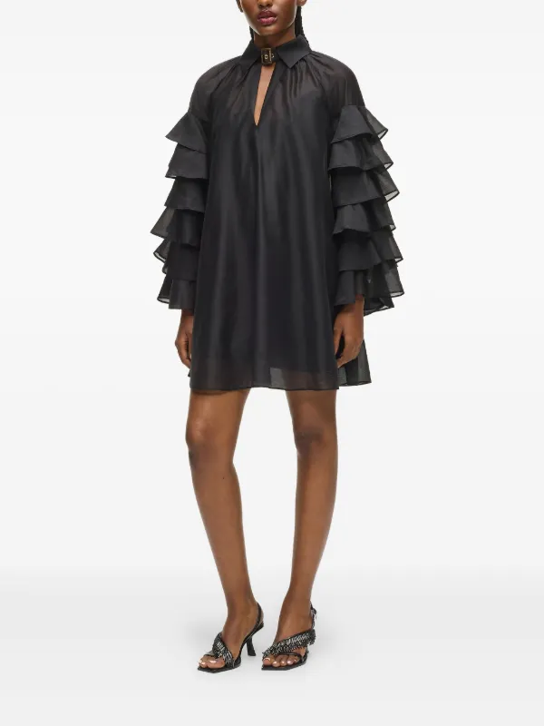 black buckle mini dress Jessa Ruffle Hem Buckle Strap Mini Dress in Black , Bodycon