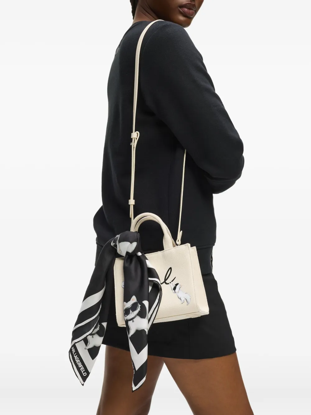 Karl Lagerfeld Ikon Choupette Signature zijden sjaal Zwart