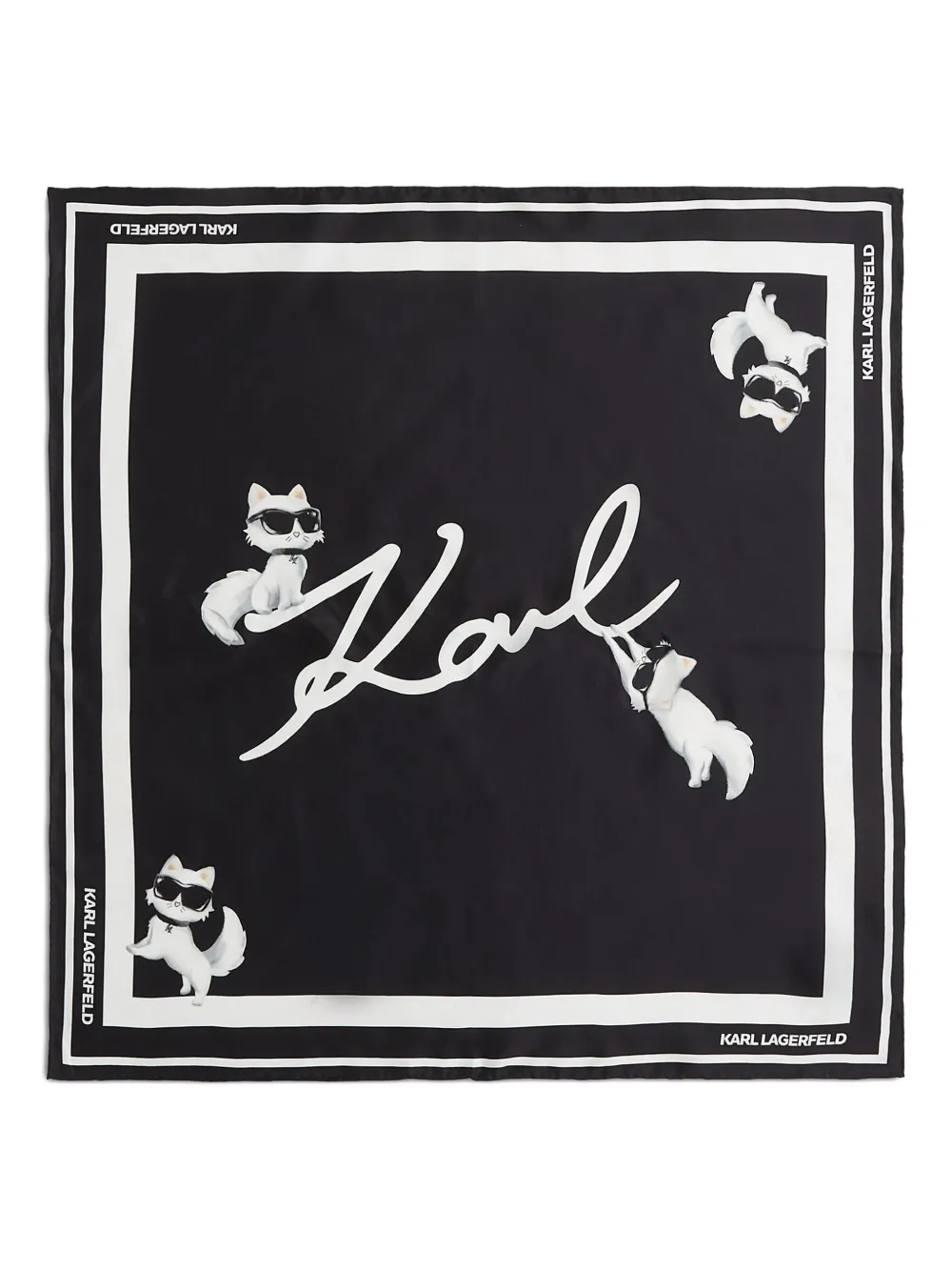 Karl Lagerfeld Foulard Ikon Choupette Signature in seta - Nero