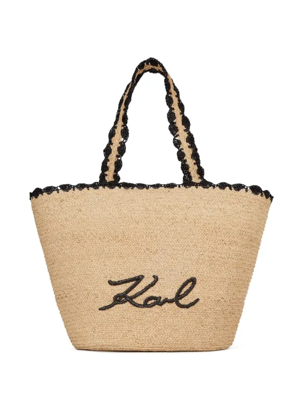 ラフィア　トートバッグ　ビーチバッグ Karl Lagerfeld シグネチャー ビーチバッグ | ニュートラル | FARFETCH JP