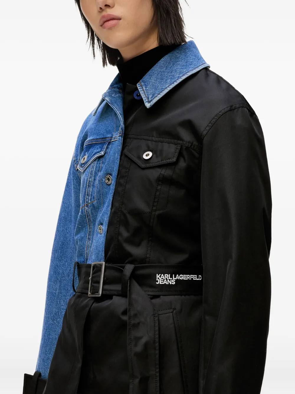 Karl Lagerfeld Jeans Trenchcoat met denim vlakken en ceintuur Blauw