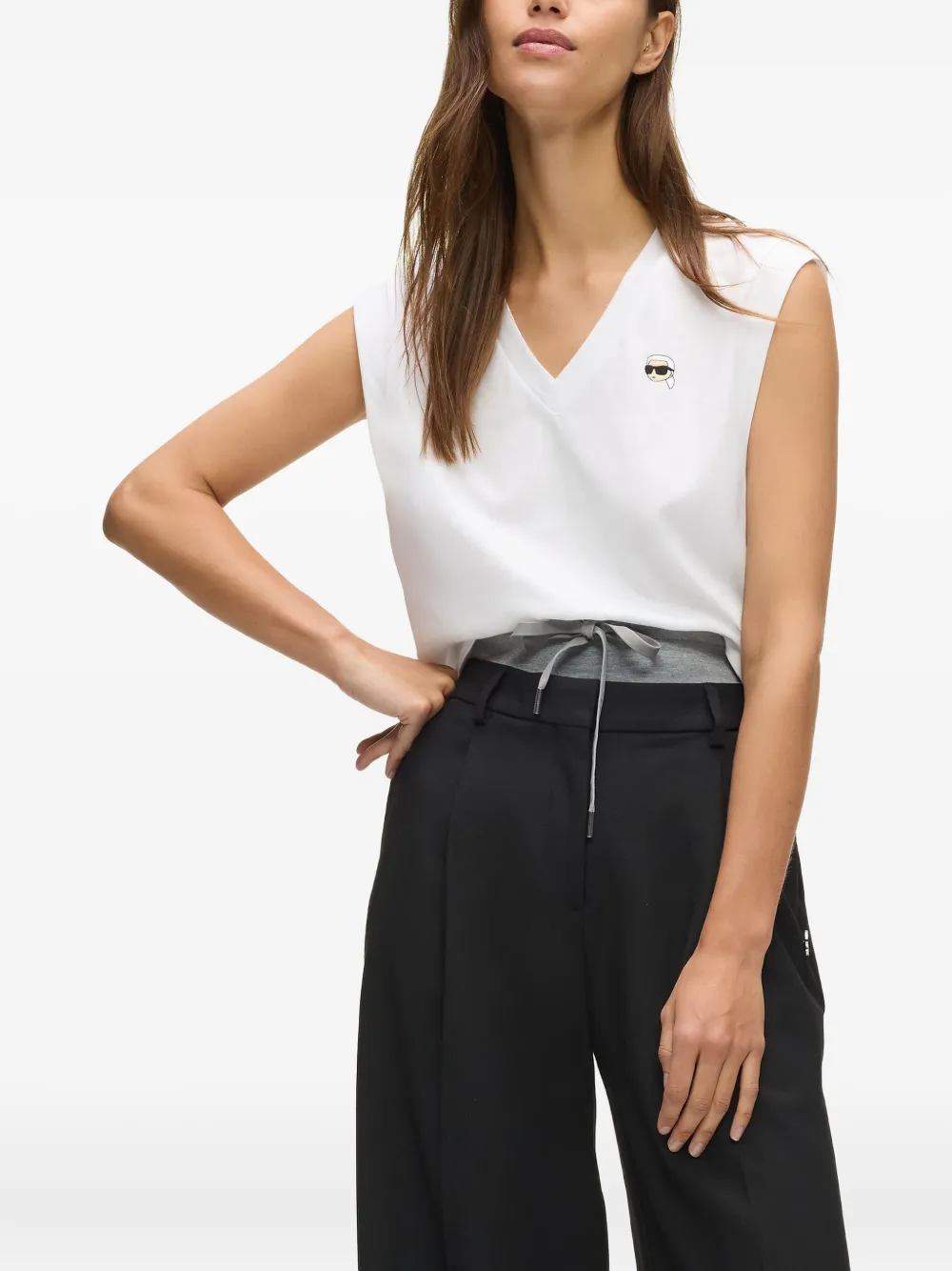 Karl Lagerfeld Ikon V-neck Tank Top In White