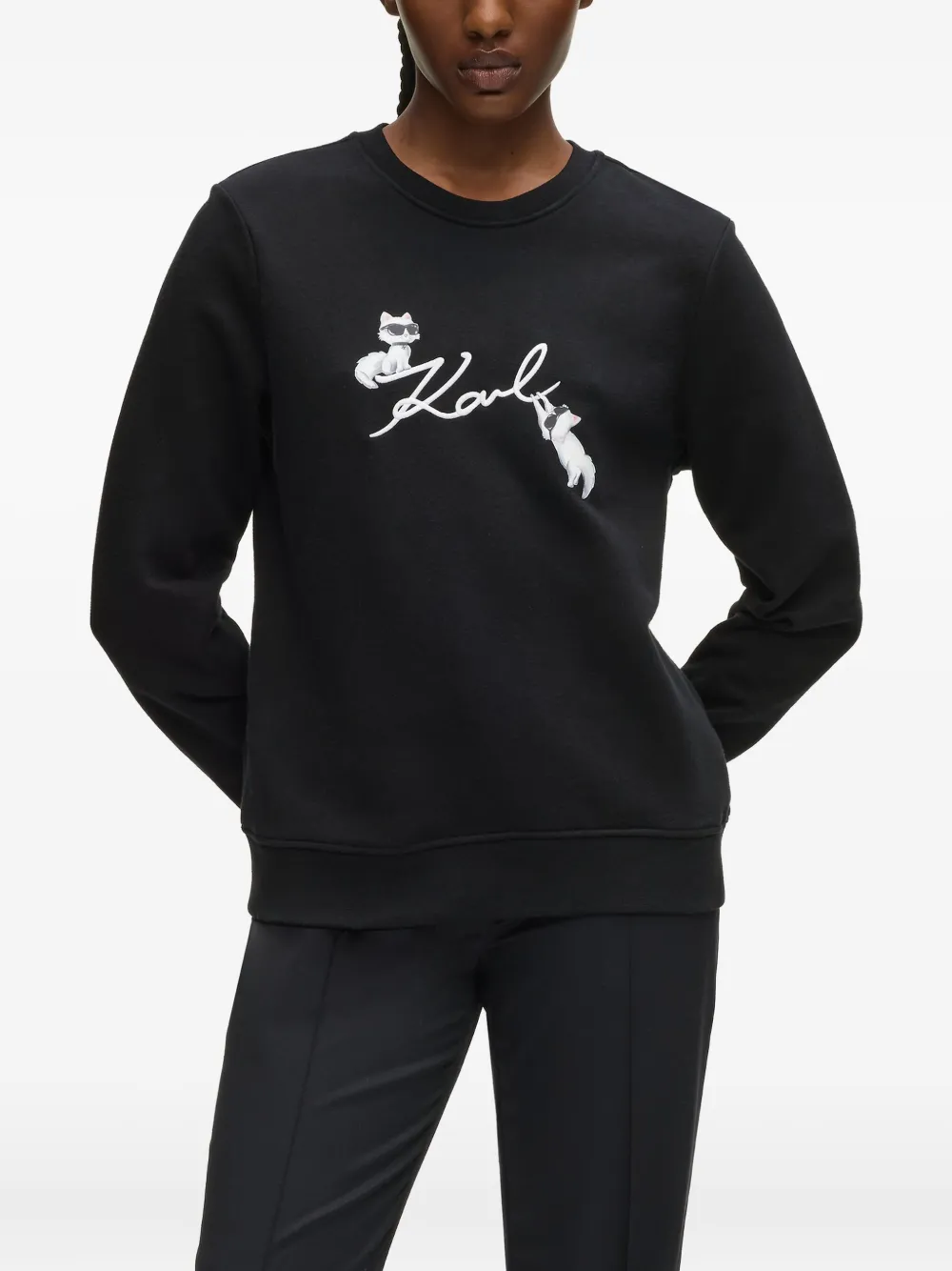 Karl Lagerfeld Ikon Signature Choupette Sweatshirt In Black