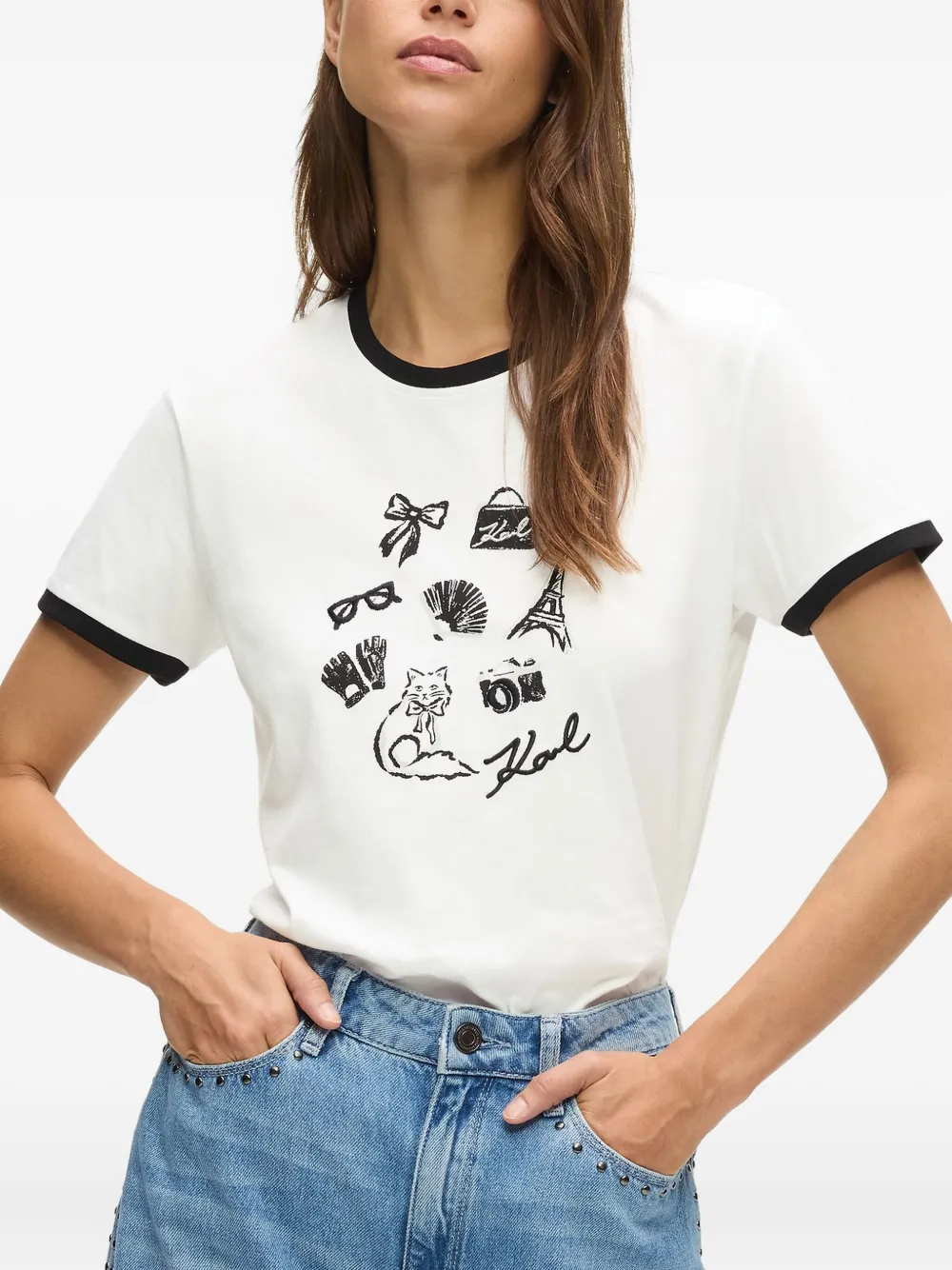 Karl Lagerfeld Graphic-print Charms Ringer T-shirt In White