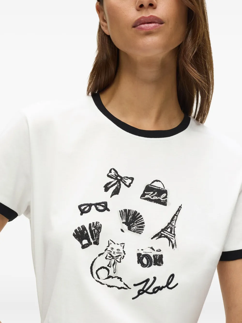 Karl Lagerfeld Graphic-print Charms Ringer T-shirt In White