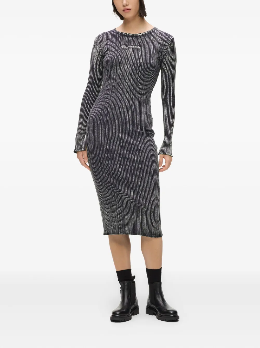 Karl Lagerfeld Jeans Geribbelde midi-jurk met lange mouwen - Zwart
