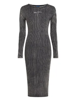 049051 ISSEY MIYAKE PLEATS PLEASE 長袖 Pleats Please Issey Miyake Pleated long-sleeve Midi Dress | Blue