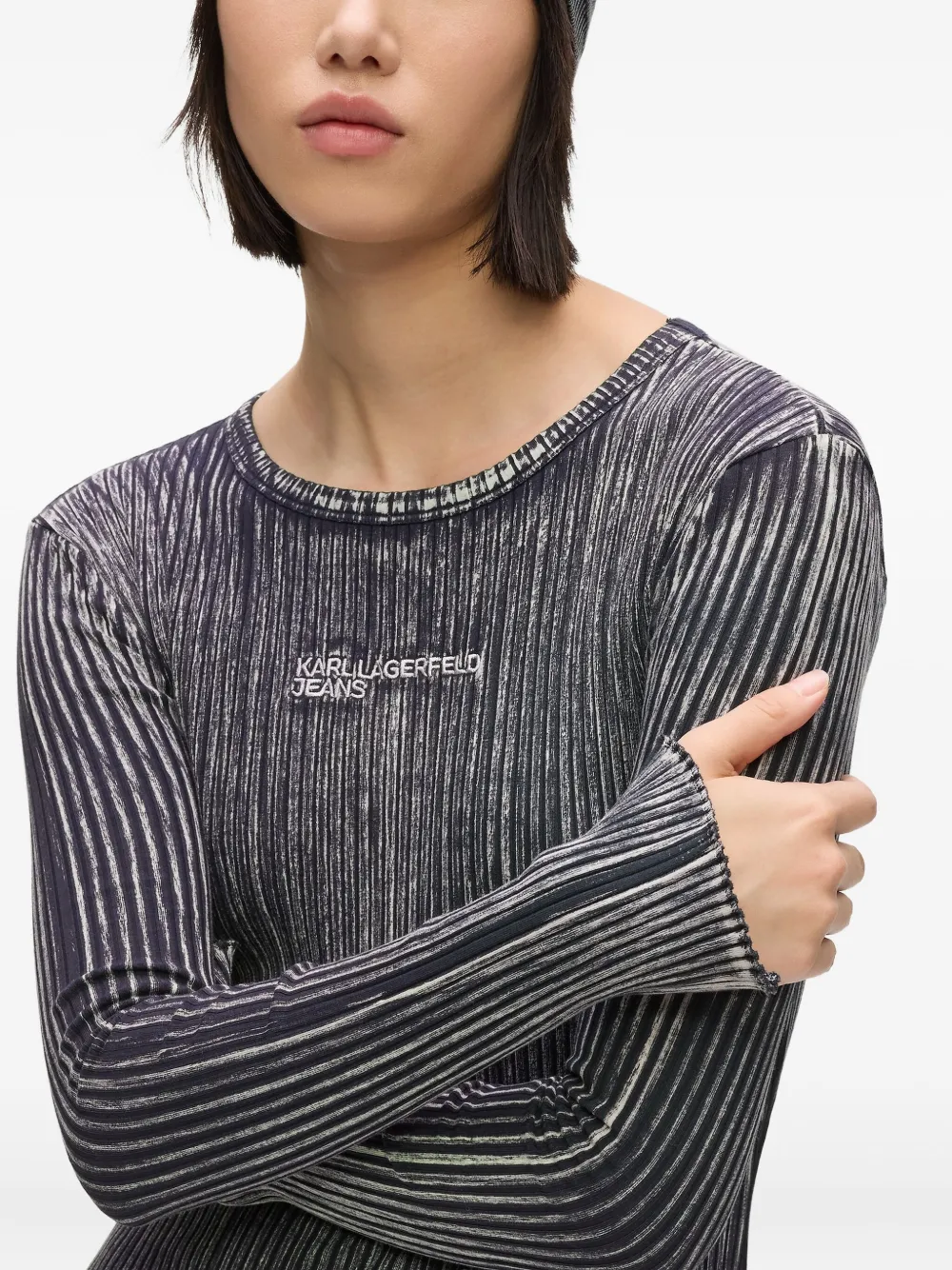 Karl Lagerfeld Jeans Geribbelde midi-jurk met lange mouwen Zwart