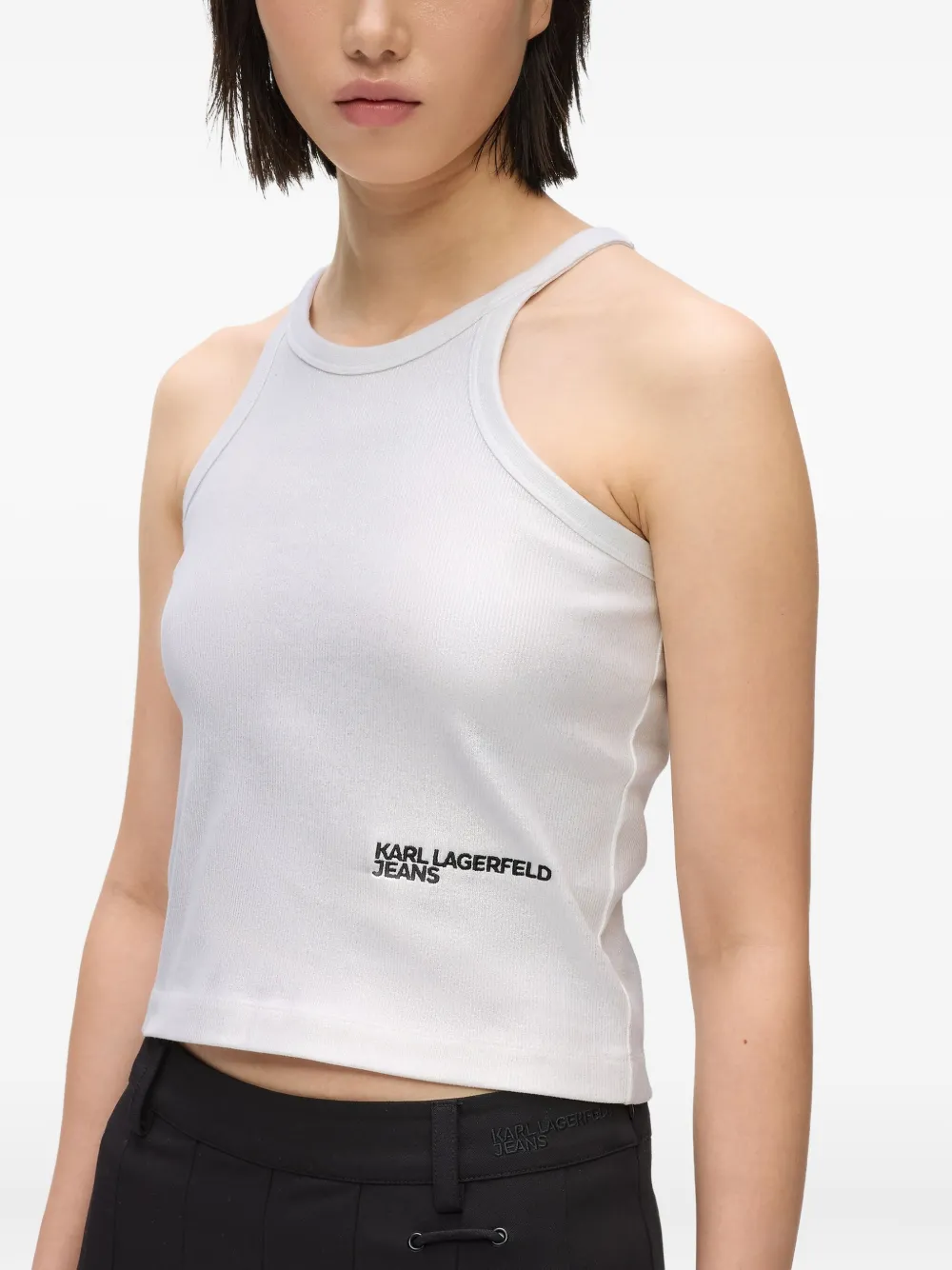 Karl Lagerfeld Jeans Ribbed Racerback Top In White
