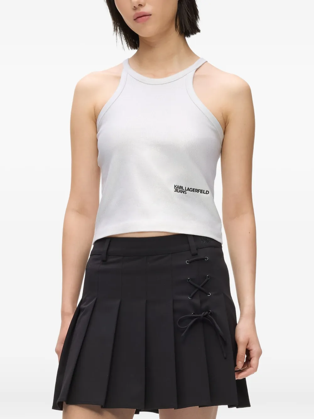 Karl Lagerfeld Jeans Ribbed Racerback Top In White