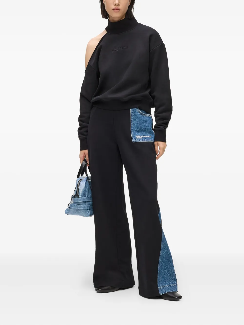 Karl Lagerfeld Jeans Denim-panelled Track Pants In Black