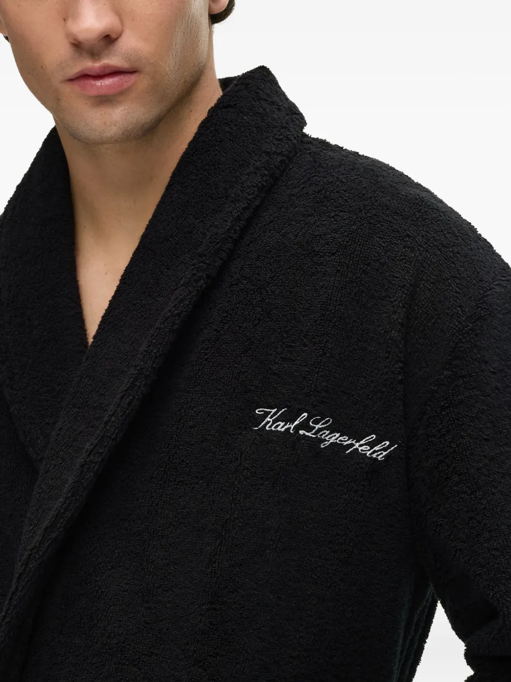 Karl Lagerfeld Badjas met geborduurd logo Zwart