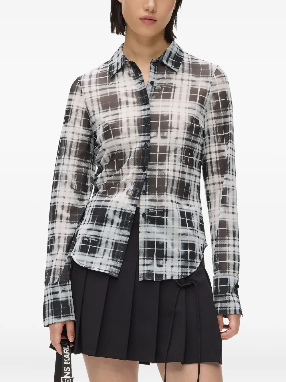 Karl Lagerfeld Jeans Checked Mesh Shirt In Animal Print