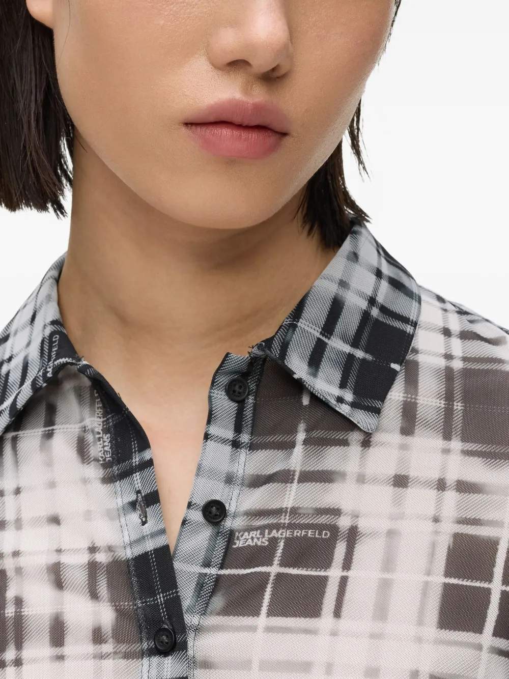 Karl Lagerfeld Jeans Checked Mesh Shirt In Animal Print