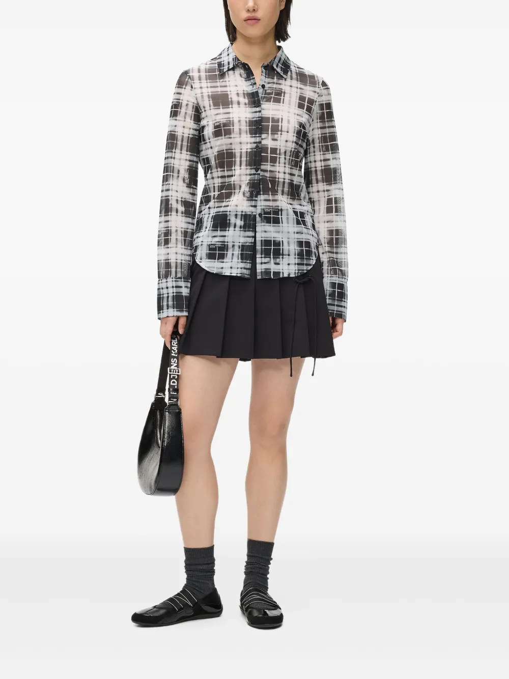 Karl Lagerfeld Jeans Geruite mesh blouse - Zwart