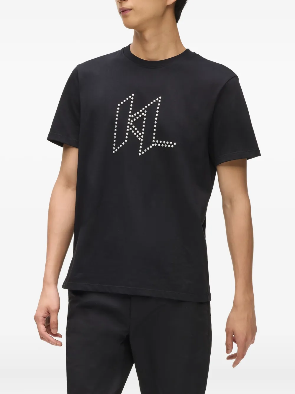 Karl Lagerfeld DNA T-shirt met studs en monogram Zwart