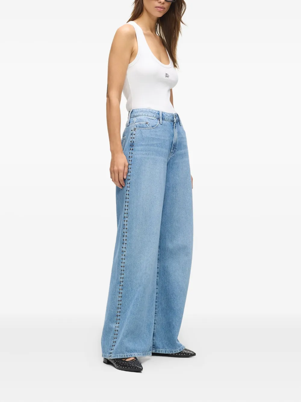 Karl Lagerfeld Studded-signature Jeans In Blue