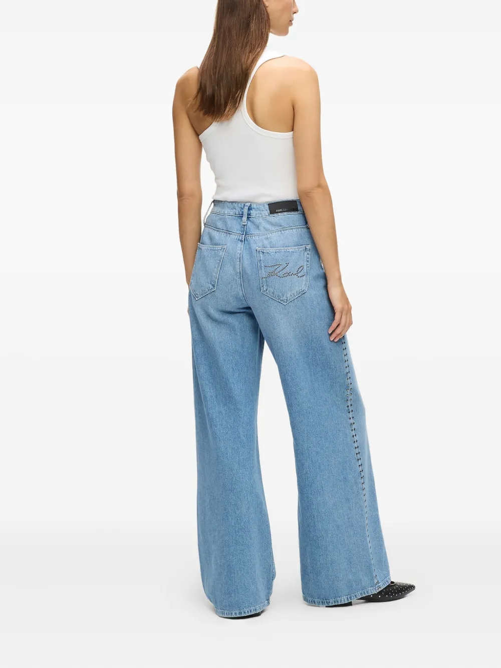 Karl Lagerfeld Studded-signature Jeans In Blue