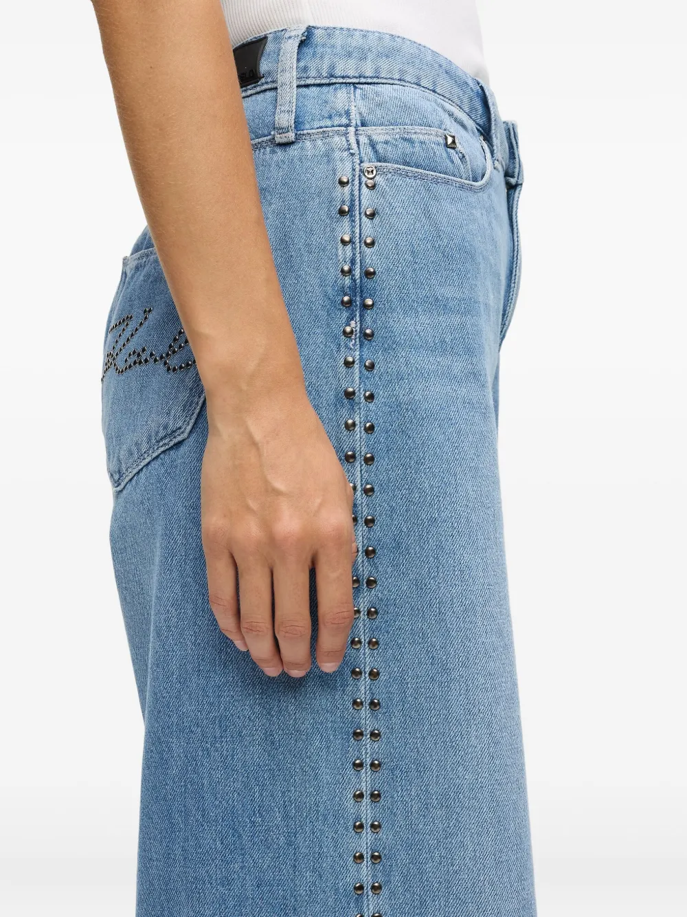 Karl Lagerfeld Studded-signature Jeans In Blue