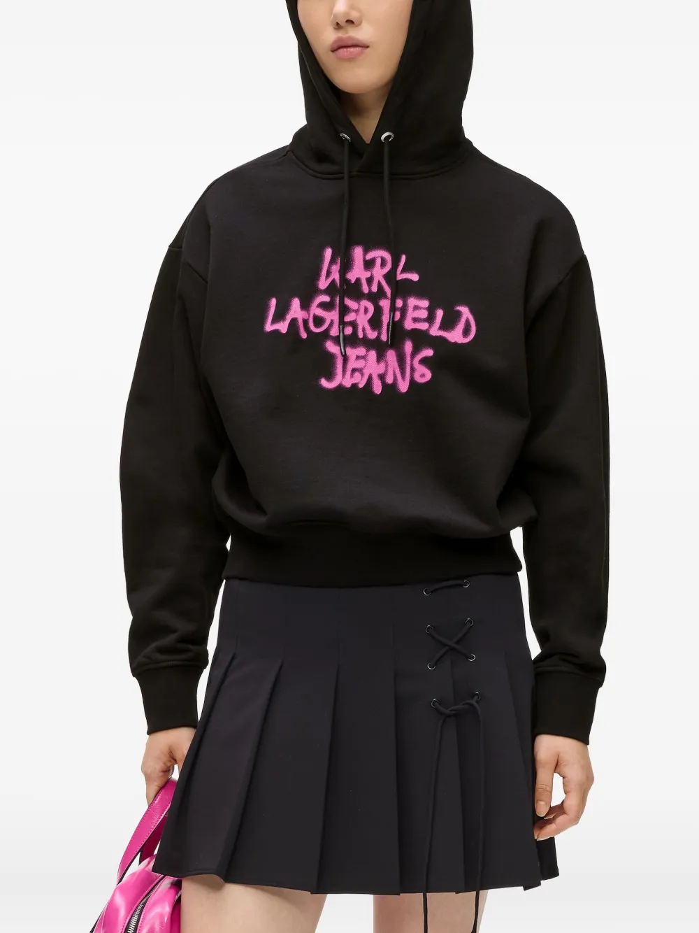 Karl Lagerfeld Jeans Graffiti-logo Hoodie In Black