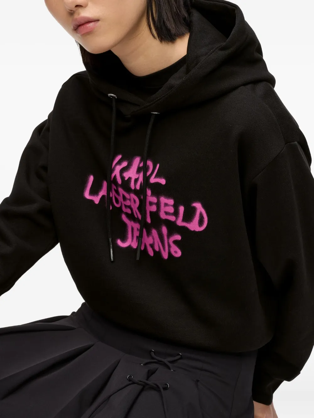 Karl Lagerfeld Jeans Graffiti-logo Hoodie In Black