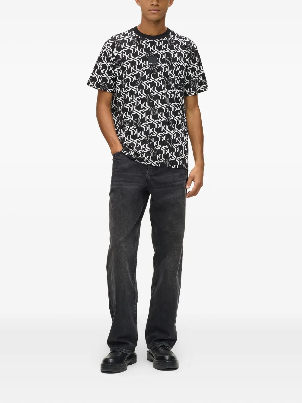 Karl Lagerfeld Jeans T-shirt met monogramprint - Zwart